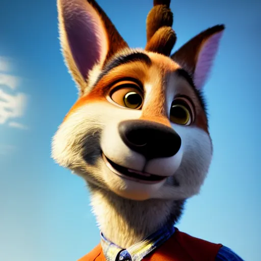 Image similar to a film still from zootopia main character portrait anthro anthropomorphic german shepard head animal person fursona pixar and disney animation, sharp, rendered in unreal engine 5, anime key art by greg rutkowski, bloom, dramatic lighting