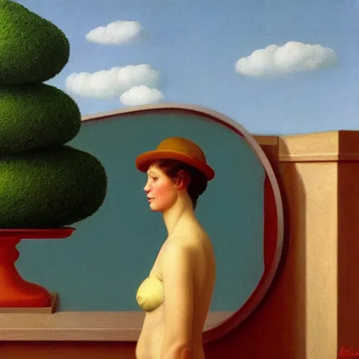 Image similar to a sight for sore eyes by Raphael, Hopper, and Rene Magritte. detailed, romantic, enchanting, trending on artstation.