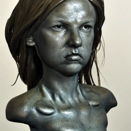 Image similar to realistic portrait sculpture of angry girl angel