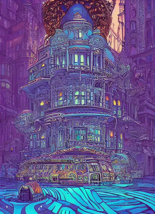 Image similar to nonsensical whimsical beautiful magical city structures, mind bending buildings, moebius, dan mumford, fantasy magic city, digital illustration