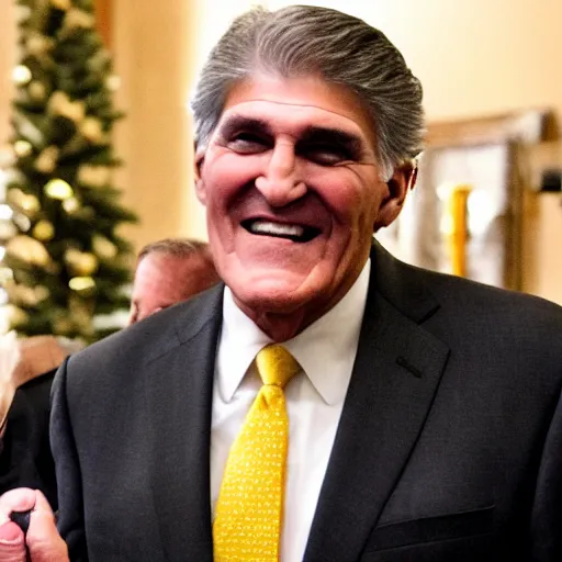 Prompt: Joe Manchin delighted because he received coal again for Christmas