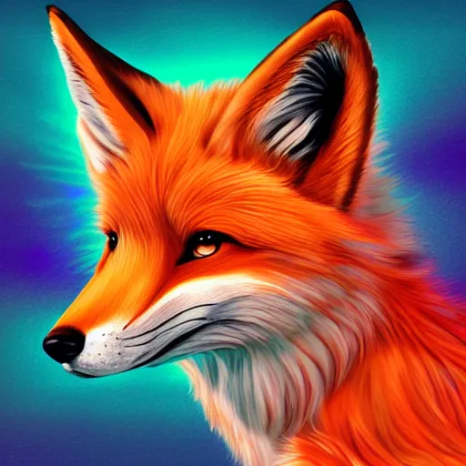 Prompt: digital auburn fox, retrowave palette, digital world, highly detailed, electric breeze, anatomically correct vulpine, synth feel, fluffy face, ear floof, flowing fur, super realism, accurate animal imagery, 4 k digital art