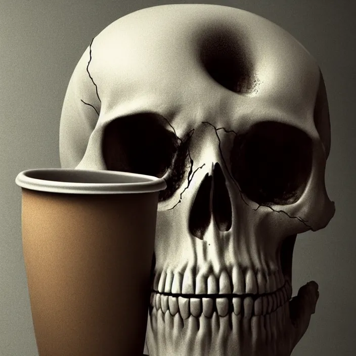 Prompt: skull, floating in coffee cup. intricate artwork. octane render, trending on artstation, greg rutkowski very coherent symmetrical artwork. cinematic, hyper realism, high detail, octane render, 8 k, iridescent accents