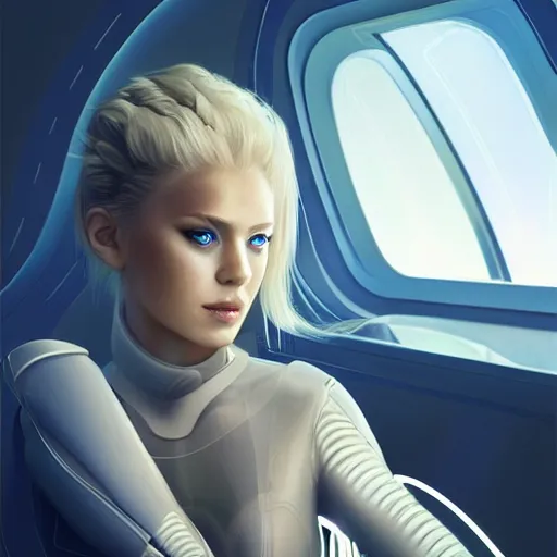 Prompt: portrait futuristic beautiful northern europe Airforce armored pilot Girl, blonde hair, blue eyes, at inside of future fighter aircraft, ssci-fi, fantasy, intricate, very very beautiful, elegant, human anatomy, neon light, highly detailed, digital painting, artstation, concept art, soft light, smooth, sharp focus, illustration, art by tian zi and WLOP and alphonse mucha