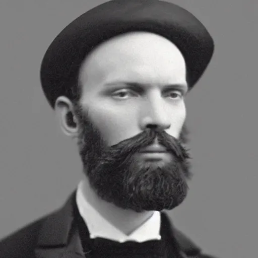 Image similar to A photograph portrait of Jerma985 in the mid-late 1800s with a top hat and beard, taken in the mid-late 1800s, grainy, taken on a Field View Camera, realistic, hyperrealistic, very realistic, highly detailed, very detailed, extremely detailed, detailed, digital art, trending on artstation