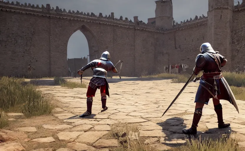 Image similar to mordhau, epic battle, cinematic, unreal engine