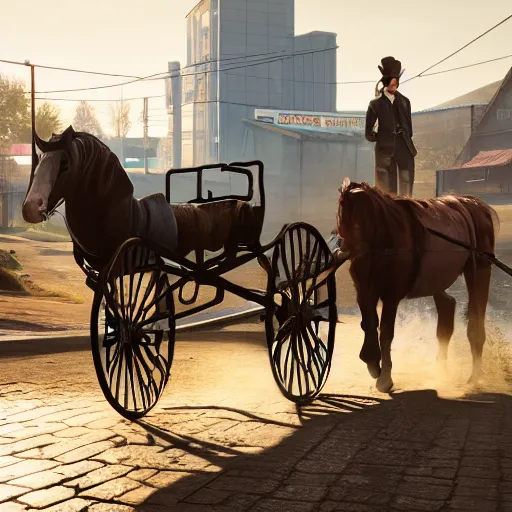 Image similar to Amish man horse cart. Cyberpunk 2077. CP2077. 3840 x 2160