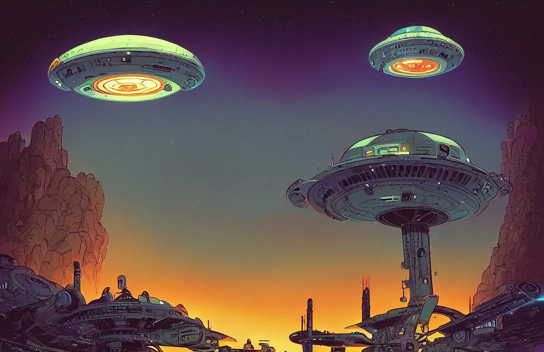 Prompt: sci-fi UFO, digitally painted by Tim Doyle, Kilian Eng and Thomas Kinkade, centered, uncropped