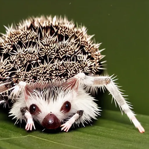 Image similar to spiders, a hedgehog with spiders on its back instead of spikes, spiders, scary, freaky