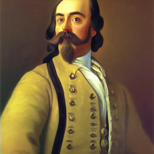 Image similar to russian tsar Peter The Great clean-shaven with small mustache 18th century installs operating system on desktop computer oil painting, detailed, artfully traced, 4k resolution, cinematic, dramatic
