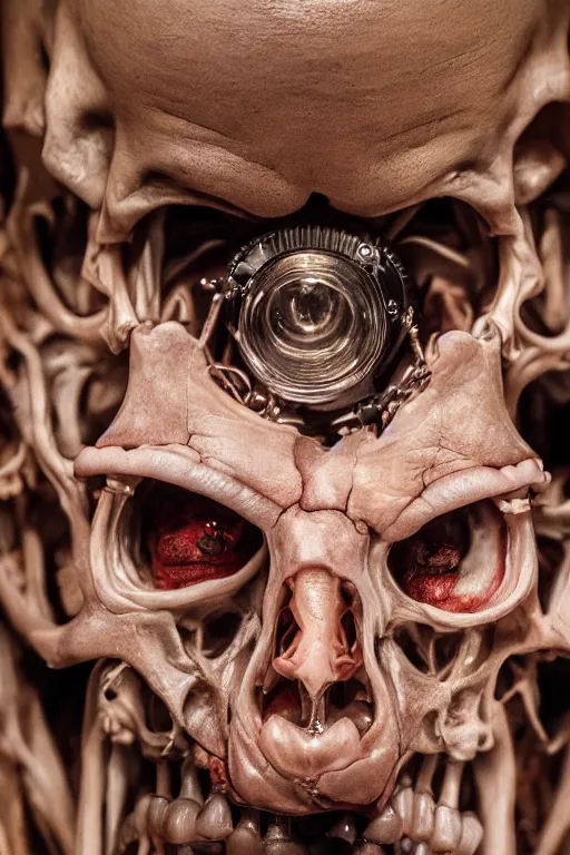 Prompt: close up portrait inside a museum, a room where anatomical body parts are piece of arts by Rob Bottin at night, filth and grim, very detailed, ultra realistic photography 50mm lens, grainy image