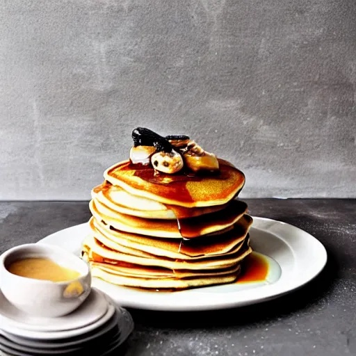 Image similar to pancakes topped with slugs, cookbook photo