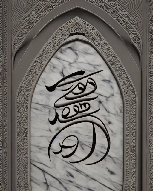 Image similar to 3D render of Hindi calligraphy carved in marble in the style of stefan kostic, full body, realistic, sharp focus, symmetric, 8k high definition, insanely detailed, intricate, elegant, art by stanley lau and artgerm, Hajime Sorayama, William-Adolphe Bouguereau, Octane render, unreal engine,