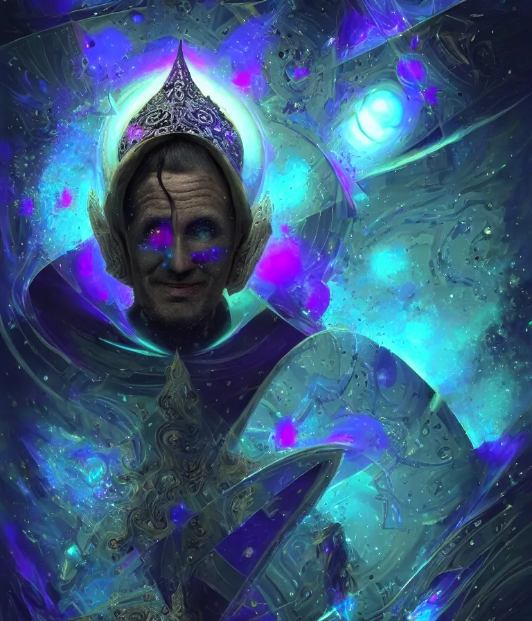 Image similar to front!!! shot of a court jester!!! character, mesmerizing fractal hypercubes, dark holography!!!, future, metallic nebula, crystalline edges, polygonal, elegant, highly detailed, centered, (((artstation, concept art, jagged, sharp focus, artgerm, Tomasz Alen Kopera, Peter Mohrbacher, donato giancola, Joseph Christian Leyendecker, WLOP, Boris Vallejo))), ((raytracing)), mugshot!!!!!, ugly!!!!!!, octane render, nvidia raytracing demo, octane render, nvidia raytracing demo, octane render, nvidia raytracing demo, 8K