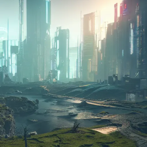 Image similar to cyberpunk elden ring landscape, unreal 5, 8k resolution, hdr