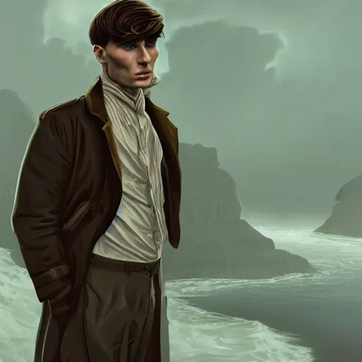 Prompt: Thomas Shelby cillian murphy standing in atlantis, in the style of Benjamin Bader, sharp, highly detailed, realistic face, digital art, epic, fantasy, artstation