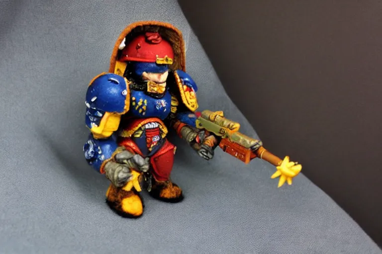 Prompt: needle felted warhammer space marine