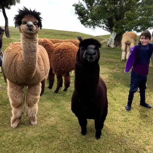 Prompt: Photobomb by an alpaca, Thanos as Frodo Baggins, the shire, short person, the ring, lord of the rings