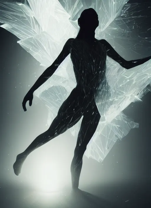 Image similar to crystallized human silhouette, large diffused glowing aura, long exposure, film grain, cinematic lighting, concept art, maximum detail, cgsociety