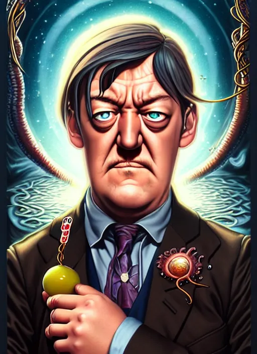 Image similar to lovecraftian portrait of grumpy stephen fry, anime style, by tristan eaton stanley artgerm and tom bagshaw