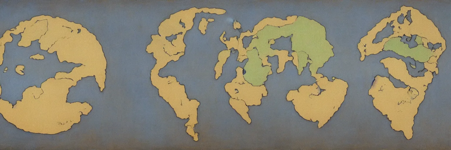 Prompt: old world map painting magritte