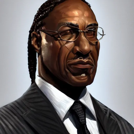 Image similar to a portrait of a muscular older black man with cornrows and a suit with a monocle on, D&D, sci-fi, elegant, hopeful, muscular, highly detailed, digital painting, artstation, concept art, smooth, sharp focus, illustration