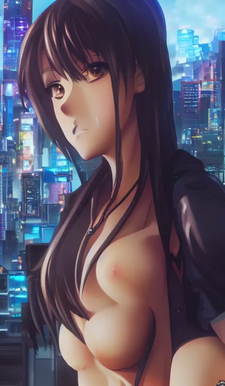 Prompt: anime fine details portrait of Revy in front of cyberpunk moder city landscape on the background deep bokeh, close-up view, anime masterpiece by Studio Ufotable. 8k, sharp high quality anime, artstation