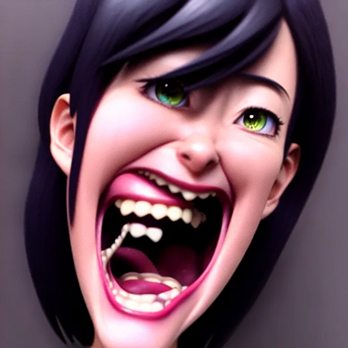 Image similar to portrait of the popular girl laughing at the viewer, by katsuhiro otomo, yoshitaka amano, nico tanigawa, and artgerm rendered with 3 d effect.