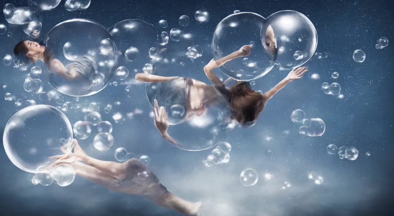 Prompt: someone dreaming and the dream is manifesting in a bubble floating above them, high quality, cinematic, award winning