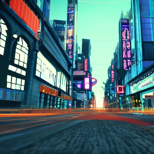 Prompt: driving late at night in a city, city full with people, neon signs everywhere, first person perspective, cinema 4d render, Ray tracing reflection, natural light,