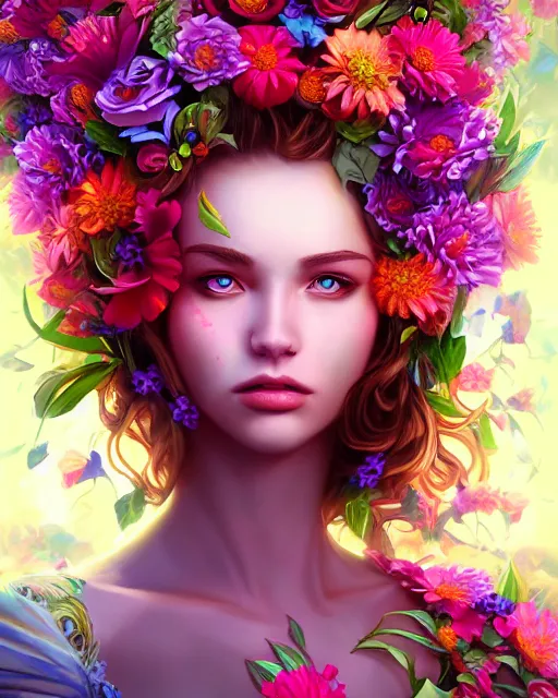 Prompt: machinery princess floral overgrowth, fantasy portrait, explosion of flowers, vibrant, artgerm, photorealism, artstation