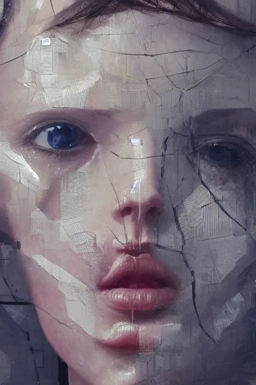 Image similar to 3 d, close - up, fashion model looking up, marble, tears, poster art, intricate oil painting, high detail, figurative art, multiple exposure, poster art, 3 d, by stanley kubrick and tooth wu and wlop and beeple