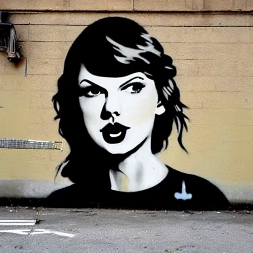 Image similar to a taylor swift painting by banksy, street art photography