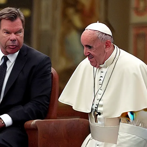 Prompt: Chris Hansen telling the Pope to sit down