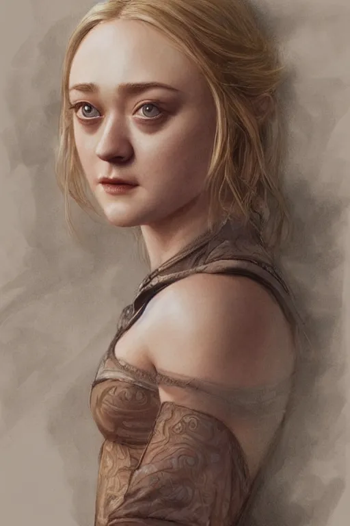 Prompt: Dakota Fanning as a ruggedly handsome hero, intricate, elegant, highly detailed, centered, digital painting, artstation, concept art, smooth, sharp focus, illustration, art by artgerm and donato giancola and Joseph Christian Leyendecker, WLOP