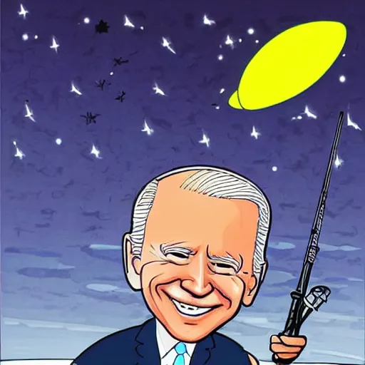 Prompt: joe biden fishing in space, cartoon style, space, stars, fishing pole,