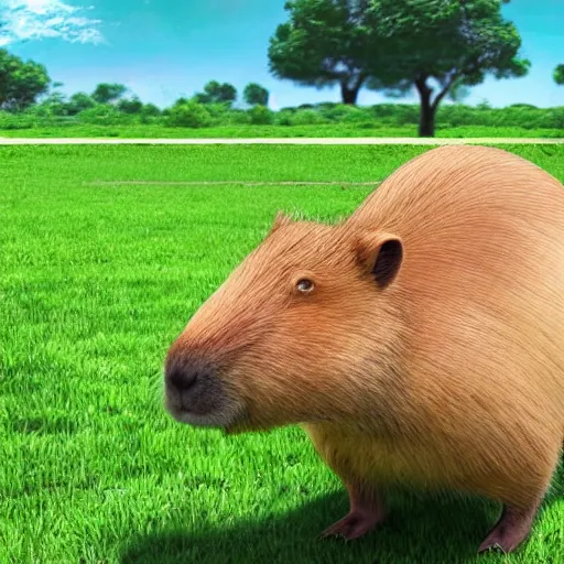 Image similar to photorealistic capybara wearing VR helmet