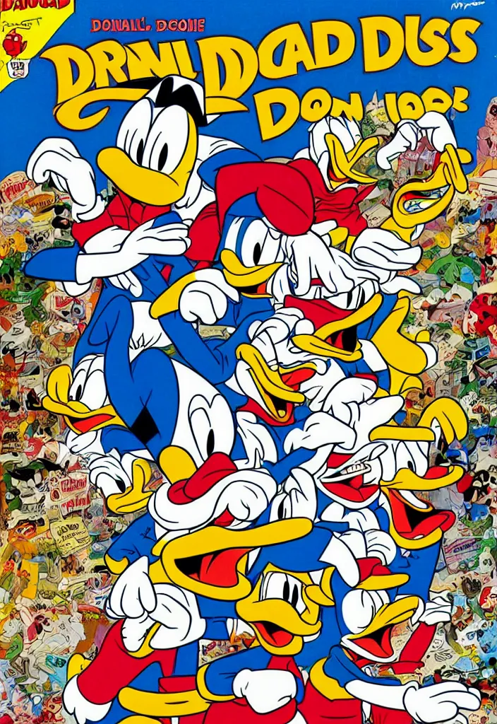 Prompt: donald duck's drug addiction, comic book cover by don rosa