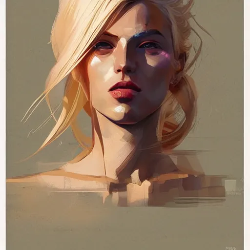 Image similar to Beautiful girl with blond hair profile picture by Greg Rutkowski, asymmetrical, Organic Painting , Matte Painting, geometric shapes, hard edges, street art, symmetric face, symmetric eyes, trending on the artstation:2 by Sachin Teng:4