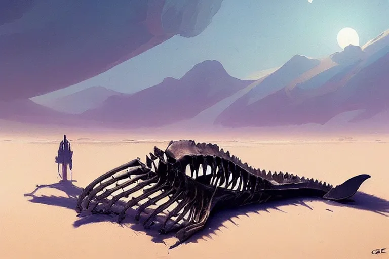 Prompt: whale skeleton on a desert, by greg rutkowski, trending on artstation, masterpiece