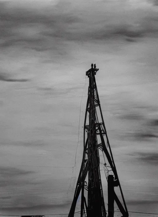 Prompt: apocaliptic Portrait of the city of Mar del Plata with a offshore oil dripping , by Tom Bunk , 35mm