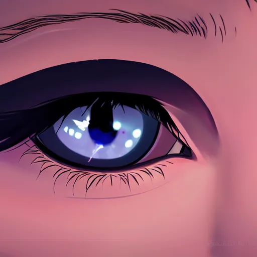 Image similar to a beautiful girl's eyes, vast stars are hidden in the eyes, 8 k, stunning, dream, highly detailed, super macro, surrealist, close - up view, makoto shinkai