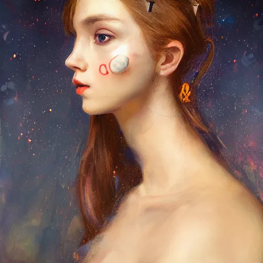 Image similar to a beautiful painting of realistic full body of a beautiful girl in cape, mechanical arm, face by Artgerm, symmetrical portrait, symmetrical eye, trending on artstation, painting by Alexander Jansson + Anthony Van Dyck + Anna Dittmann, complementary colors, dramatic lighting, Unity Creations, super detailed, 8k, no watermarks