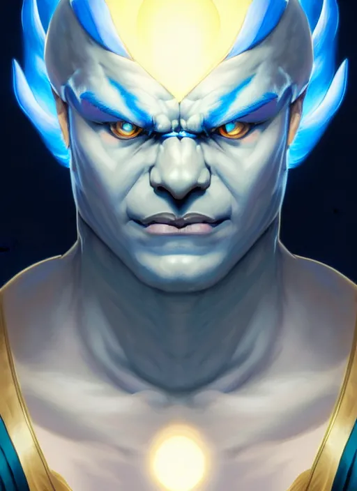 Image similar to symmetry!! portrait of blue akuma, street fighter, global illumination!! intricate, elegant, highly detailed, digital painting, artstation, concept art, smooth, sharp focus, illustration, art by artgerm and greg rutkowski and alphonse mucha