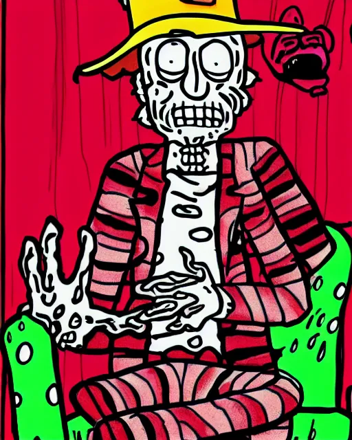 Prompt: freddy krueger in the style of rick and morty by justin roiland