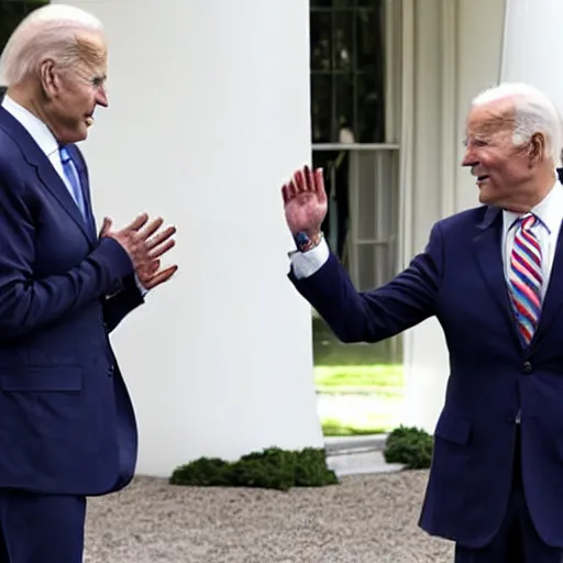 Prompt: Joe Biden and Mario Mario converse on the White House Lawn. AP Photo