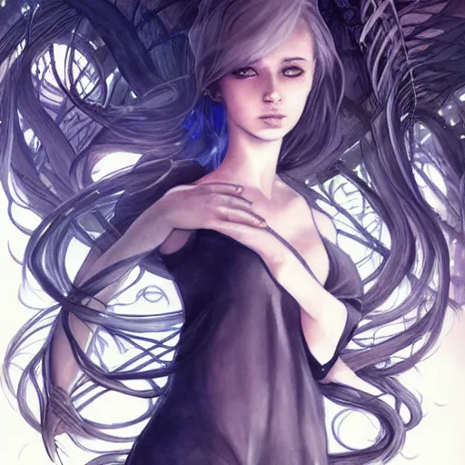 Prompt: by artgerm, art by charlie bowater, hanging vines, magical, pantone, biomechanical, comic book, gel pen, anime avatar, paint, god rays, funny art, mixed media