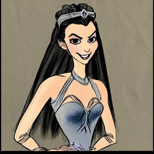 Image similar to milt kahl sketch of victoria justice with done up hair, tendrils covering face and ponytail as princess padme from star wars episode 3