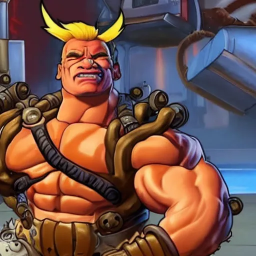 Image similar to a screenshot of arnold schwarzenegger as junkrat in overwatch