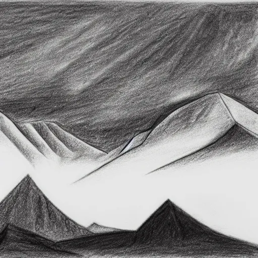 Image similar to charcoal pencil sketch of mountains, lower third, high contrast, black and white